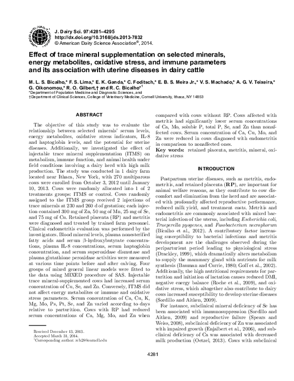 (PDF) Effect of trace mineral supplementation on selected minerals ...
