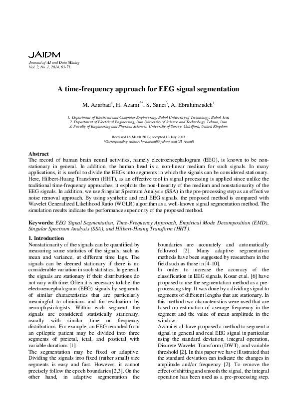 (PDF) A Time-Frequency approach for EEG signal segmentation