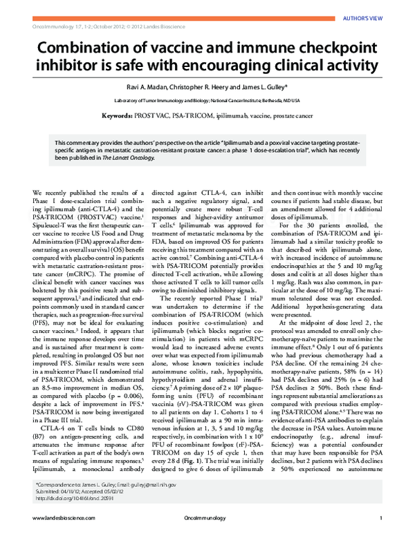 (PDF) Combination of vaccine and immune checkpoint inhibitor is safe ...