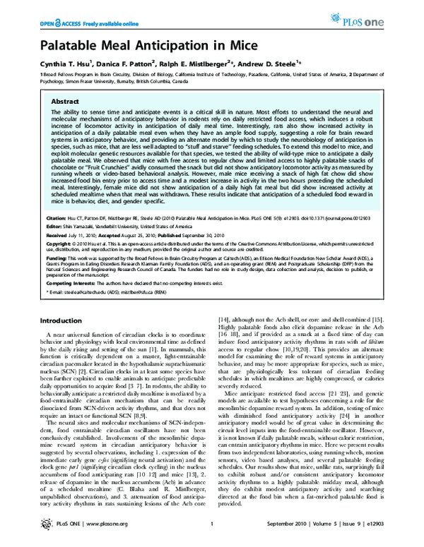 (PDF) Palatable Meal Anticipation in Mice | Danica Patton - Academia.edu