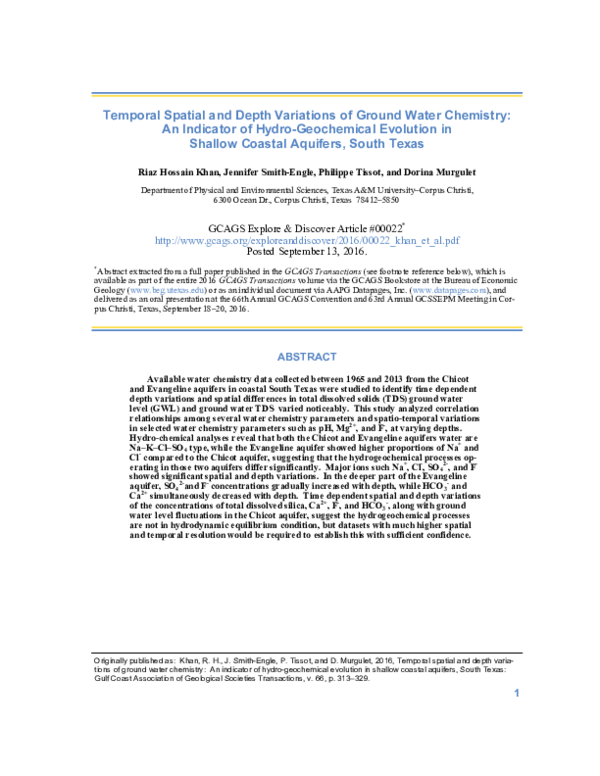 (PDF) Temporal Spatial and Depth Variations of Ground Water Chemistry ...