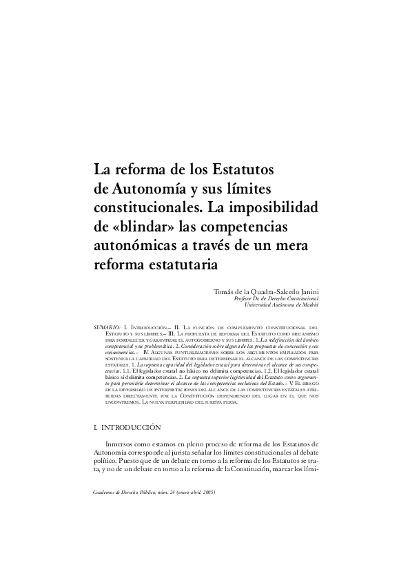 (PDF) La reforma de los Estatutos de Autonomía y sus límites ...
