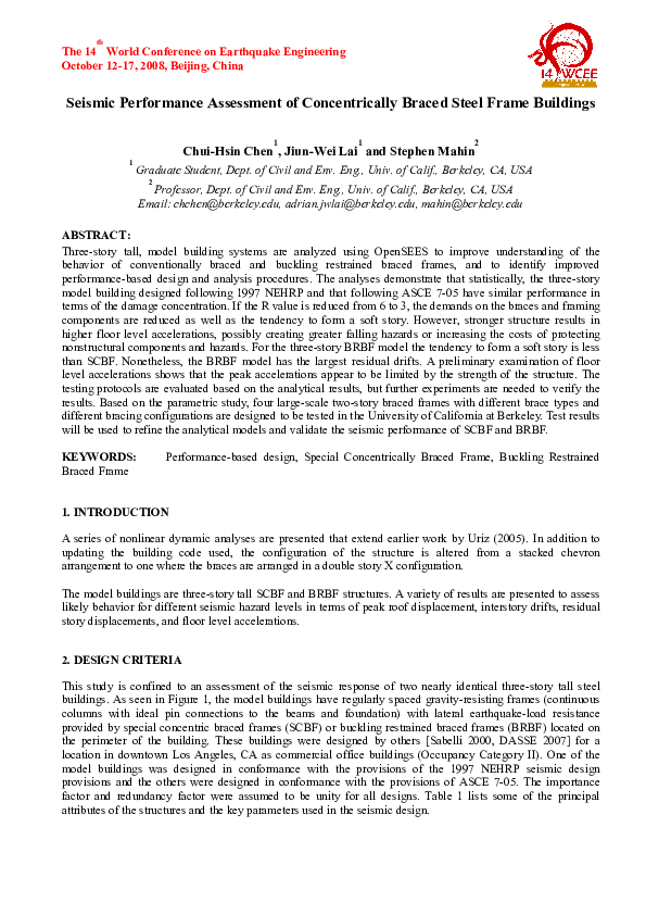 (PDF) Seismic performance assessment of concentrically braced steel ...