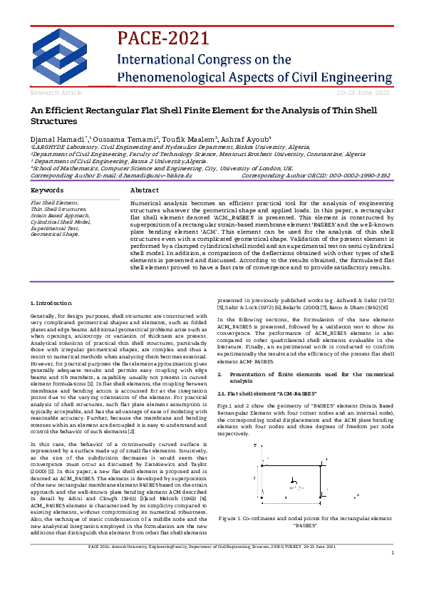 (PDF) An Efficient Rectangular Flat Shell Finite Element for the ...