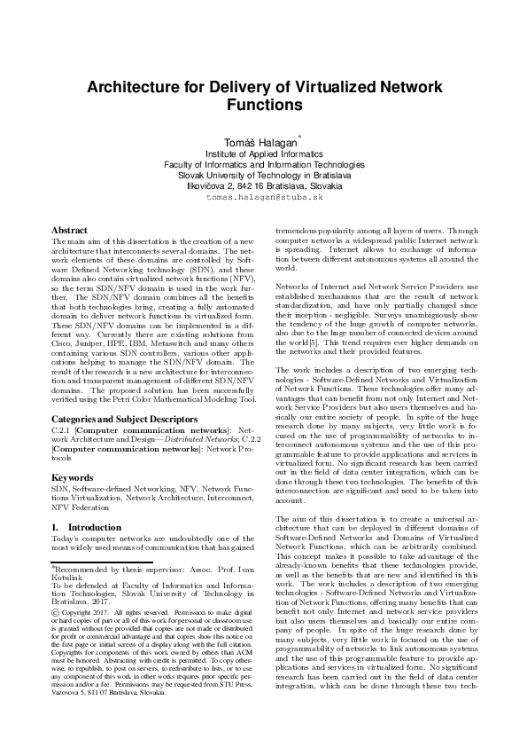 (PDF) Architecture for Delivery of Virtualized Network Functions