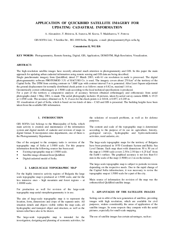 (PDF) Application of quickbird satellite imagery for updating cadastral ...