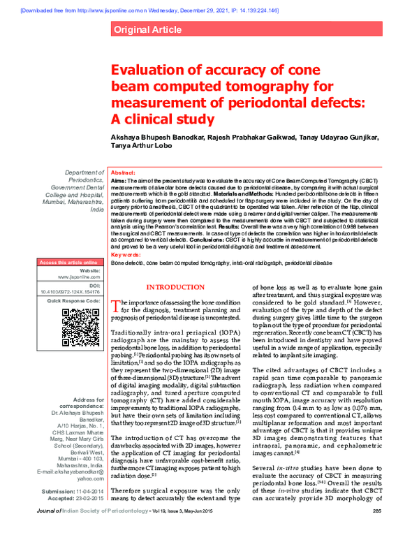 (PDF) Evaluation of accuracy of cone beam computed tomography for ...