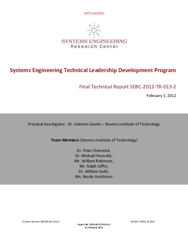 PDF Systems Engineering Technical Leadership Development Program 