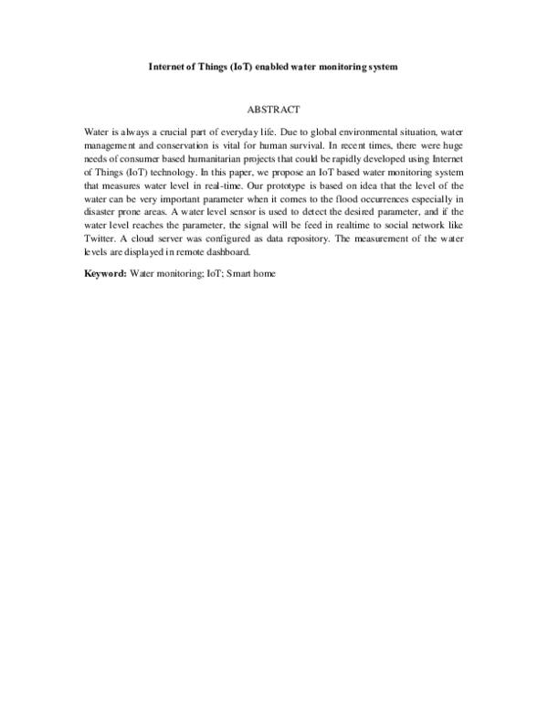 (PDF) Internet of Things (IoT) enabled water monitoring system
