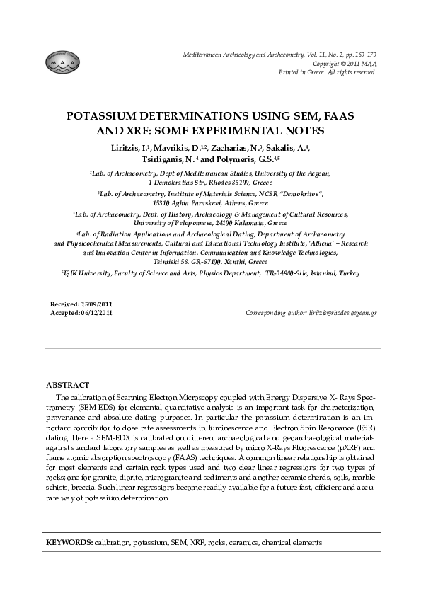 (PDF) Potassium Determinations Using Sem, Faas and XRF: Some ...