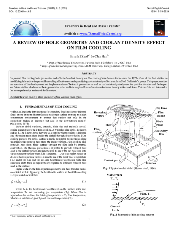 (PDF) A Review of Hole Geometry and Coolant Density Effect on Film Cooling