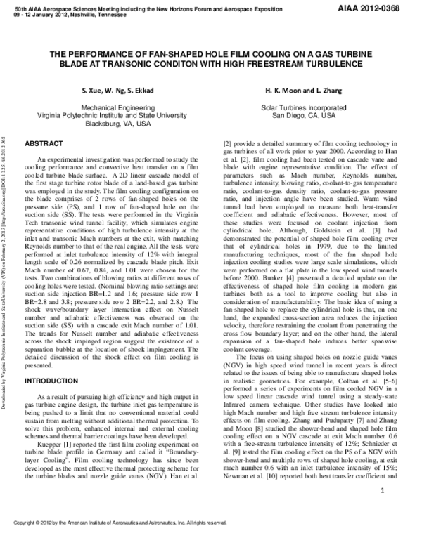 (PDF) The Performance of fan-shaped hole film cooling on a gas turbine ...