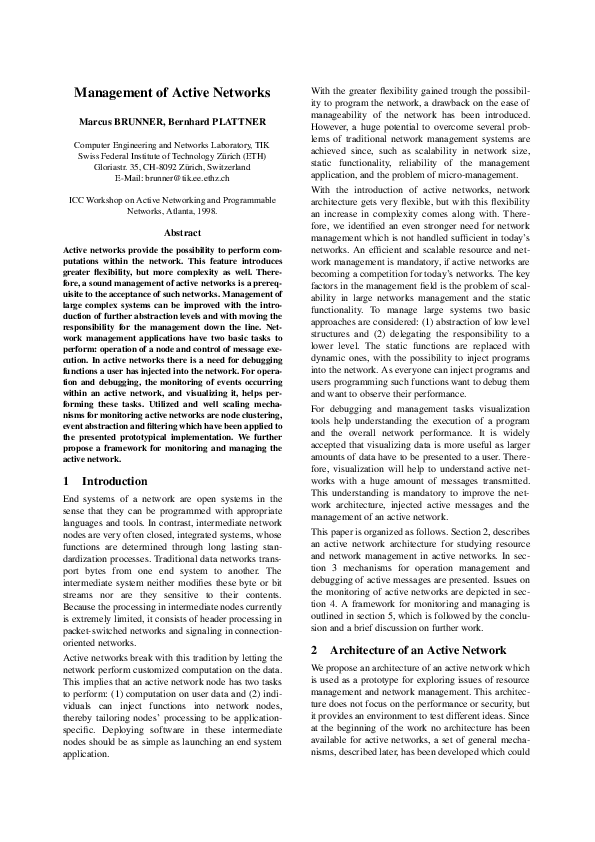 (PDF) Management of Active Networks