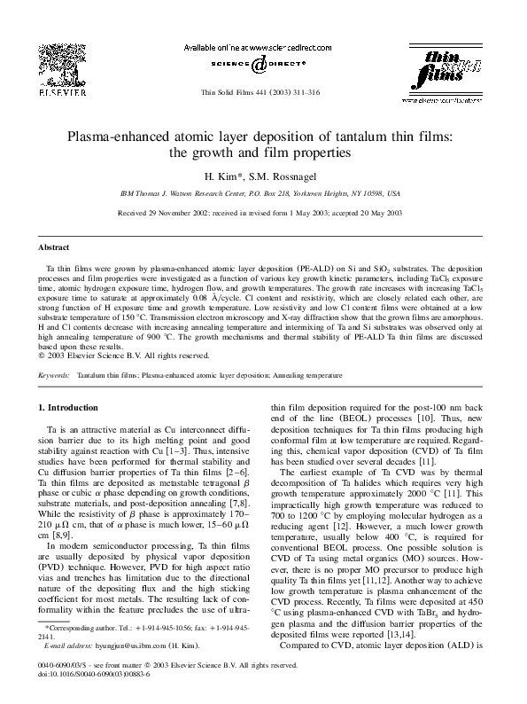 (PDF) Plasma-enhanced atomic layer deposition of tantalum thin films ...