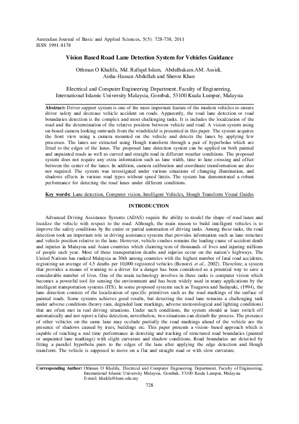 (PDF) Vision Based Road Lane Detection System for Vehicles Guidance