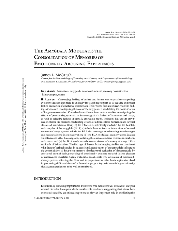 (PDF) The amygdala modulates the consolidation of memories of ...