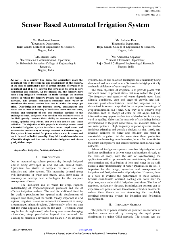 (PDF) Sensor Based Automated Irrigation System