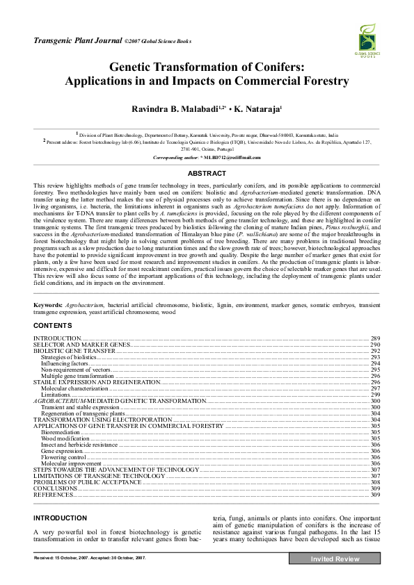 (PDF) Genetic Transformation of Conifers: Applications in and Impacts ...