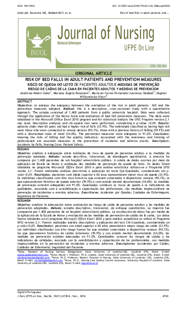 (PDF) Risk of bed falls in adult patients and prevention measures