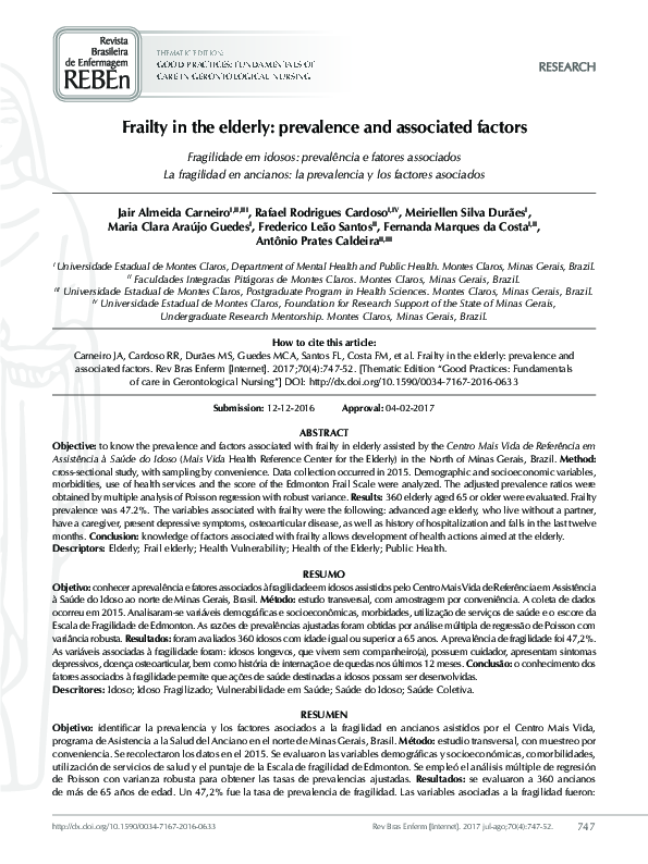 (PDF) Frailty in the elderly: prevalence and associated factors