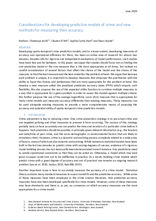 (PDF) Considerations for developing predictive models of crime and new ...