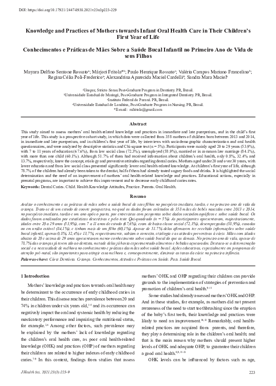 (PDF) Knowledge and Practices of Mothers towards Infant Oral Health ...