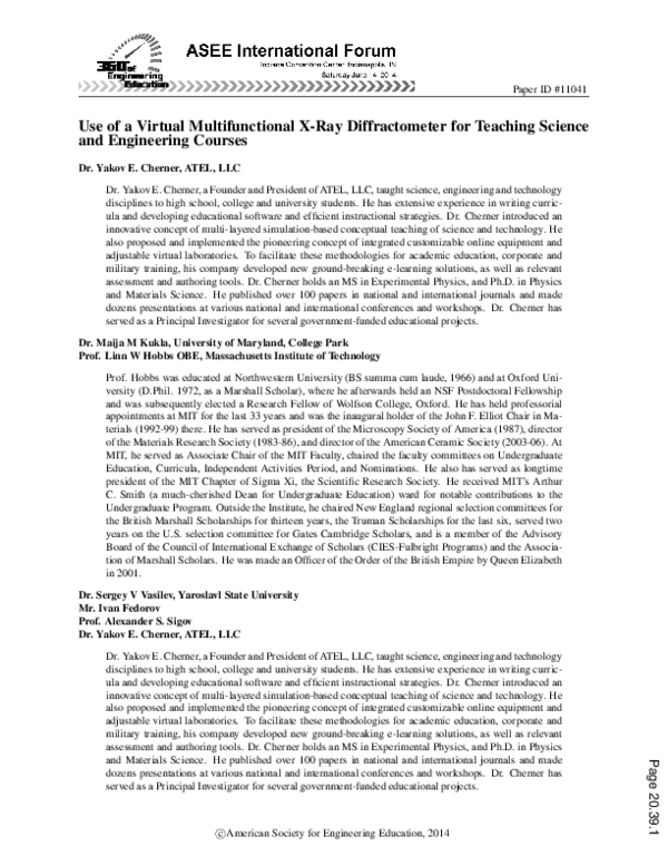 (PDF) Use of a Virtual Multifunctional X-Ray Diffractometer for ...