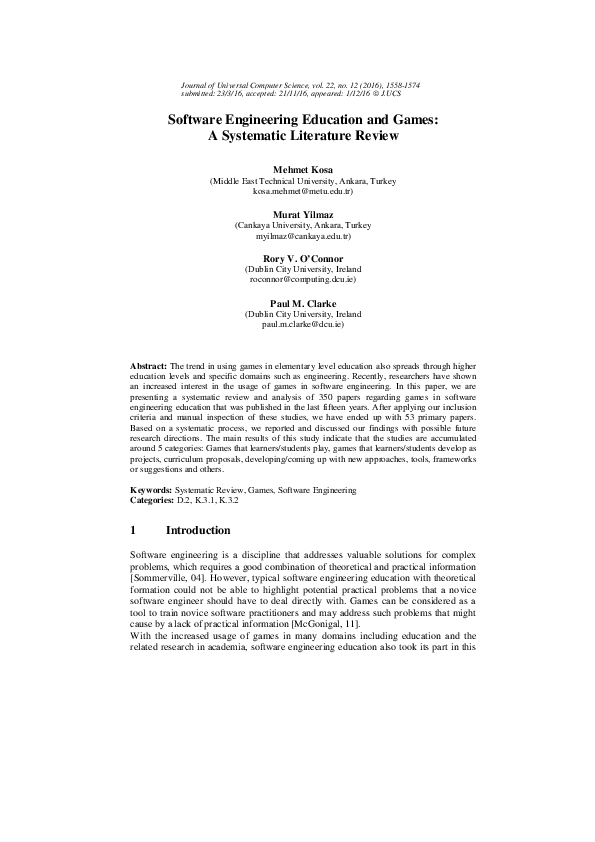 (PDF) Software Engineering Education and Games: A Systematic Literature ...