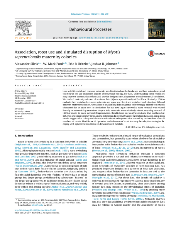 (PDF) Association, roost use and simulated disruption of Myotis ...