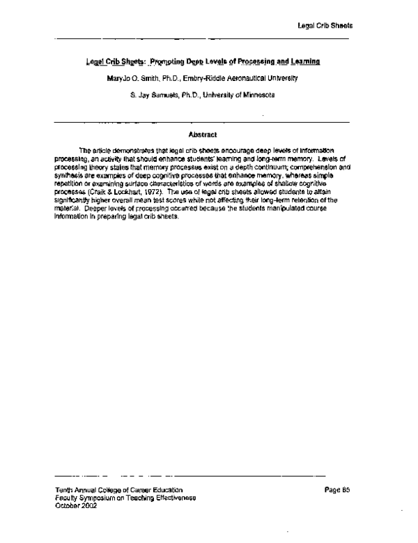 (PDF) Legal Crib Sheets Promoting Deep Levels of Processing and