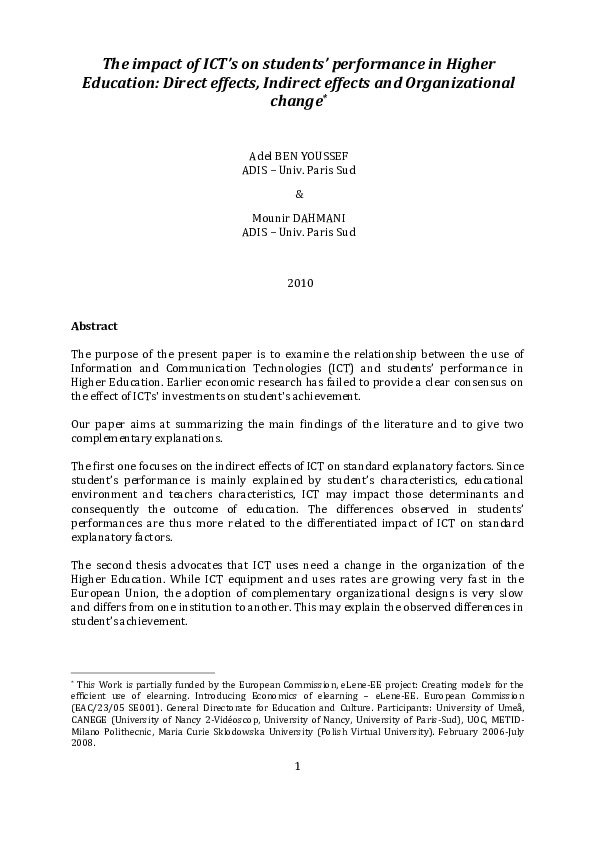 (PDF) The impact of ICT ’ s on students ’ performance in Higher ...