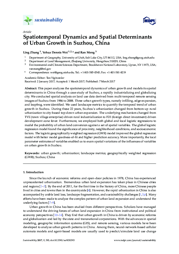 (PDF) Spatiotemporal Dynamics and Spatial Determinants of Urban Growth ...