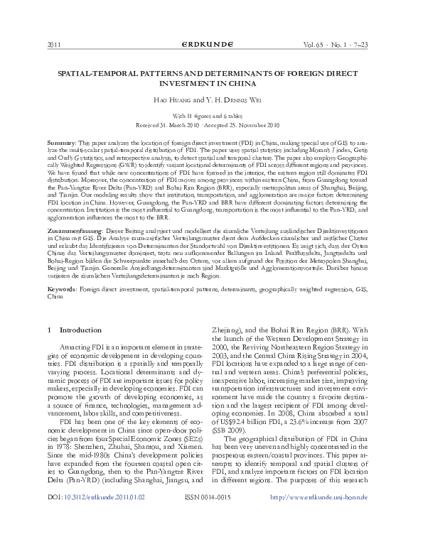 (PDF) Spatial-temporal patterns and determinants of foreign direct ...