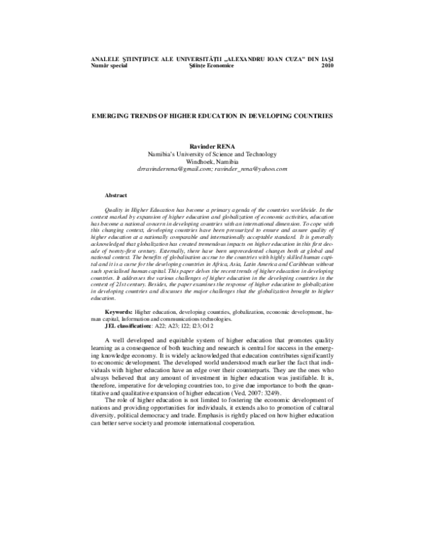 (PDF) Emerging trends of higher education in developing countries