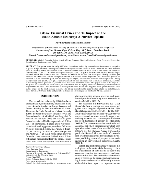 (PDF) Global Financial Crises and its Impact on the South African ...