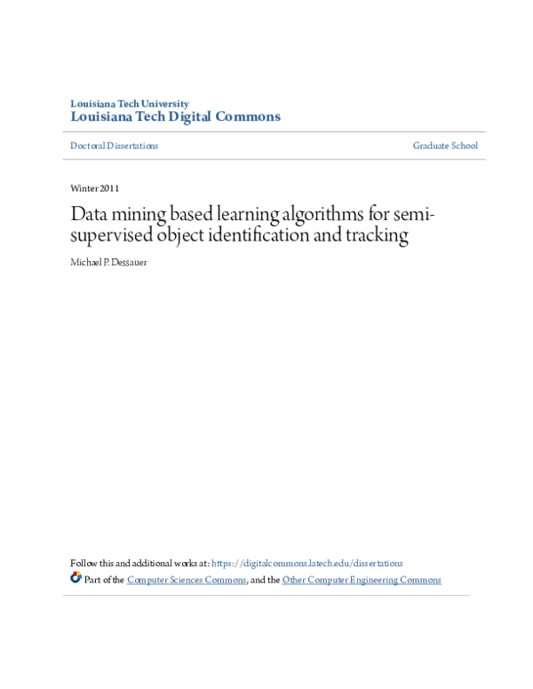Data mining based learning algorithms for semi-supervised object ...
