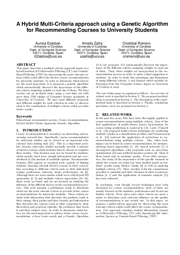 (PDF) A Hybrid Multi-Criteria approach using a Genetic Algorithm for ...