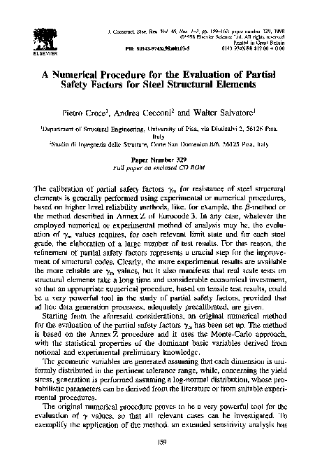 (PDF) A numerical procedure for the evaluation of partial safety ...