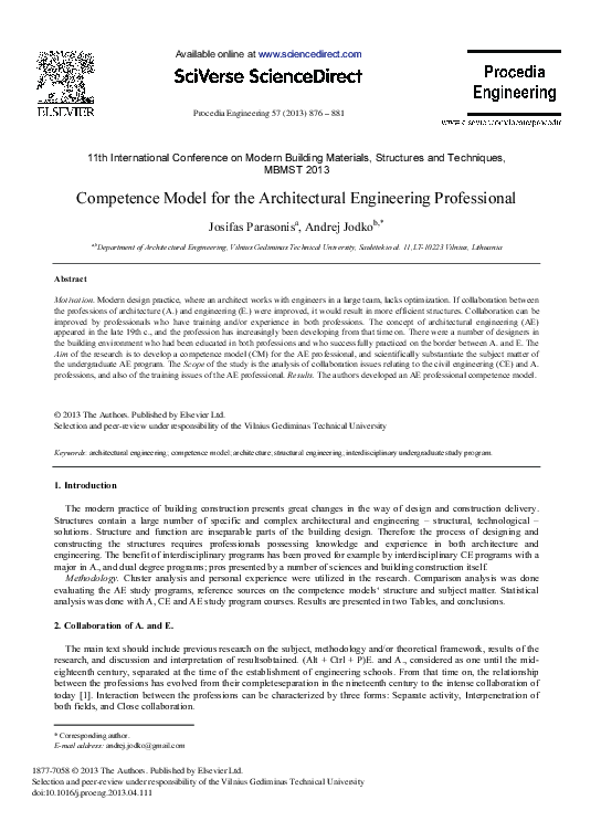 (PDF) Competence Model for the Architectural Engineering Professional