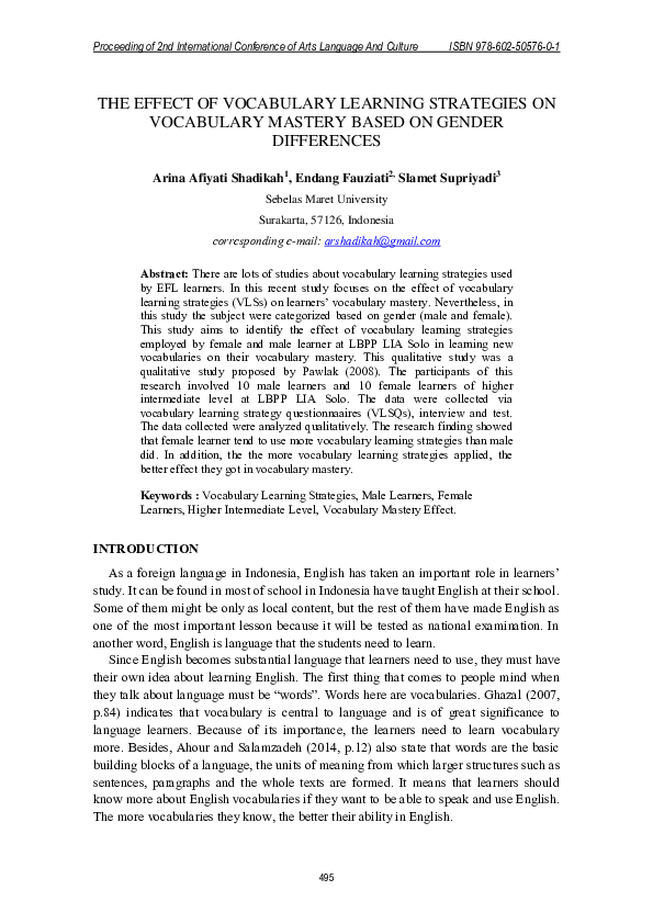 (PDF) The Effect of Vocabulary Learning Strategies on Vocabulary ...