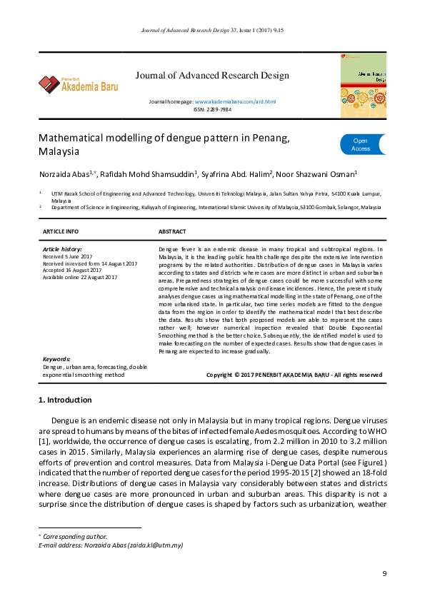 (PDF) Mathematical modelling of dengue pattern in Penang, Malaysia
