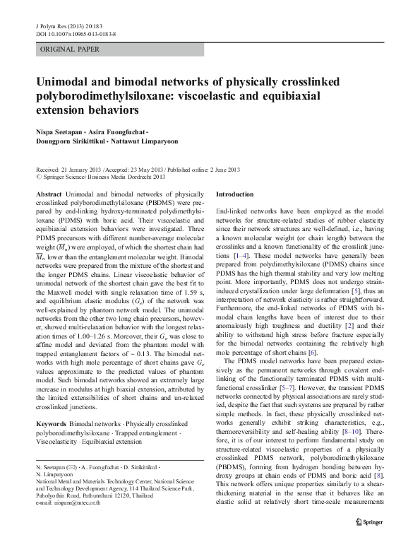 (PDF) Unimodal and bimodal networks of physically crosslinked ...