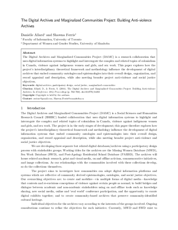 (PDF) The Digital Archives and Marginalized Communities Project ...