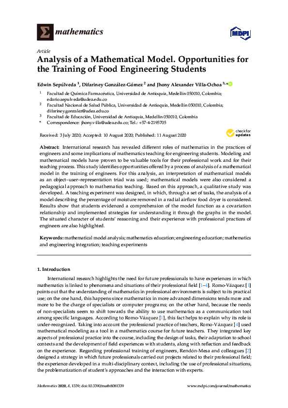 (PDF) Analysis of a Mathematical Model. Opportunities for the Training ...