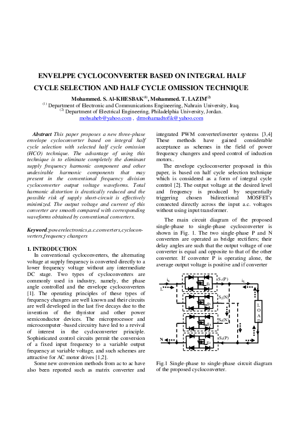(PDF) Envelope Cycloconverter Based on Integral Half Cycle Selection ...