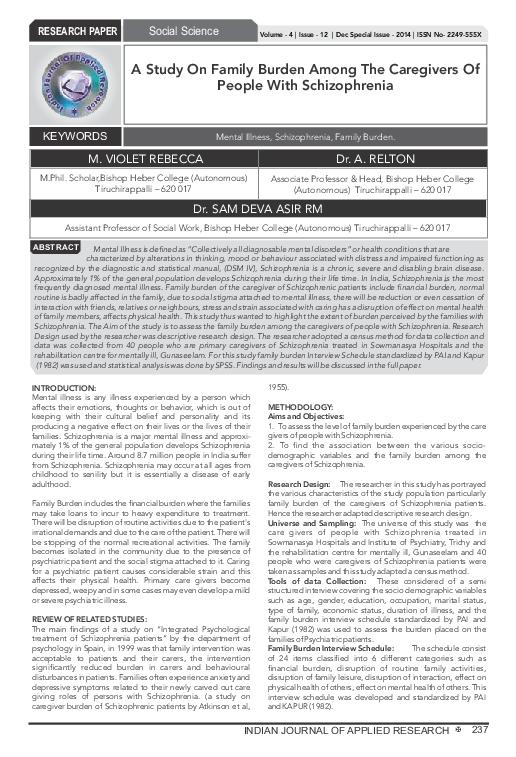 (PDF) A Study on Family Burden Among the Caregivers of People with ...