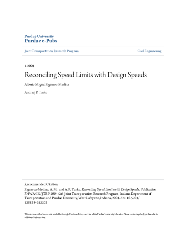 (PDF) Reconciling Speed Limits with Design Speeds