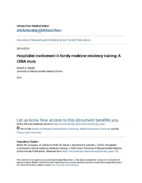 (PDF) Hospitalist involvement in family medicine residency training: A ...
