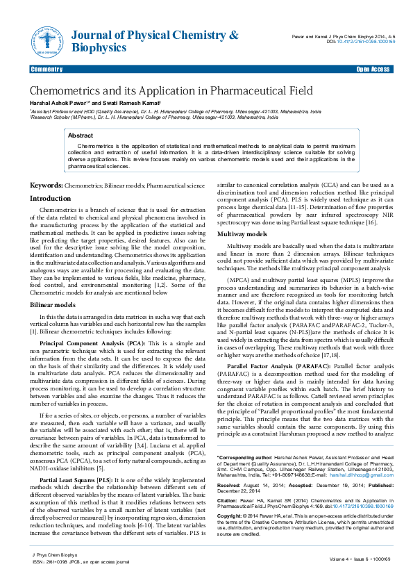 (PDF) Chemometrics and its Application in Pharmaceutical Field