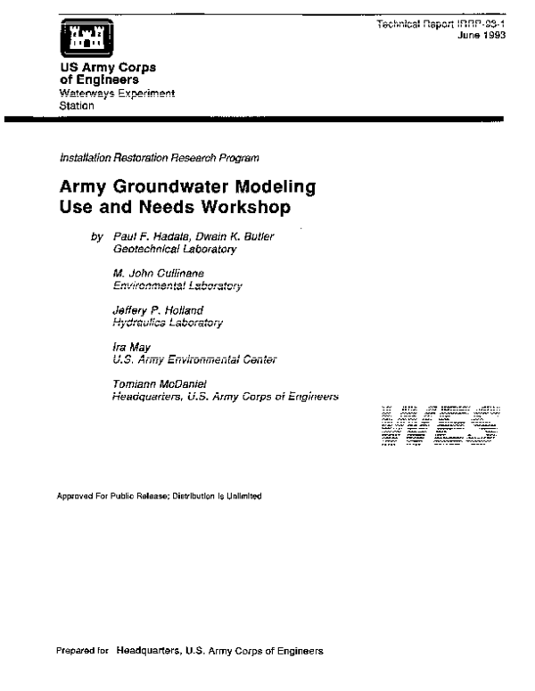 (PDF) Army Groundwater Modeling Use and Needs Workshop